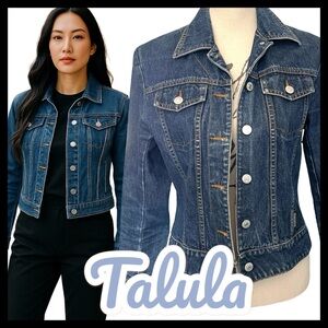 Aritzia Talula Medium Blue Denim Fitted Short Jean Jacket (M)